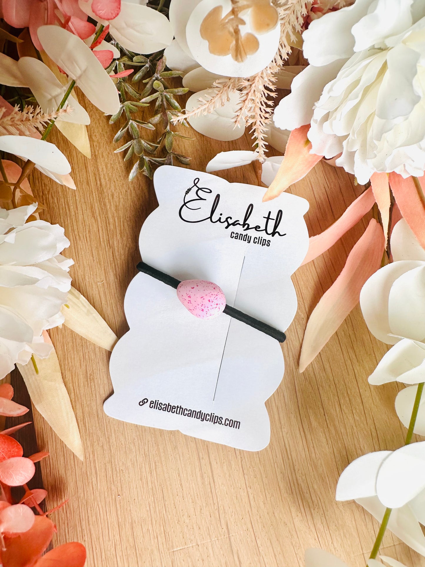 Elastiek paaseitje spikkels zachtroze