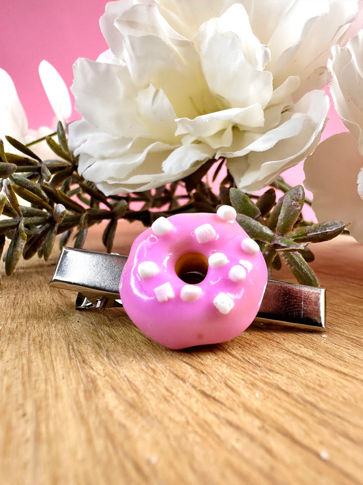 Speldje donut roze marshmallow zilver
