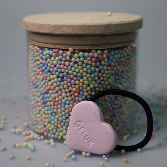 Elastiek Hart groot 'Geluk' - roze