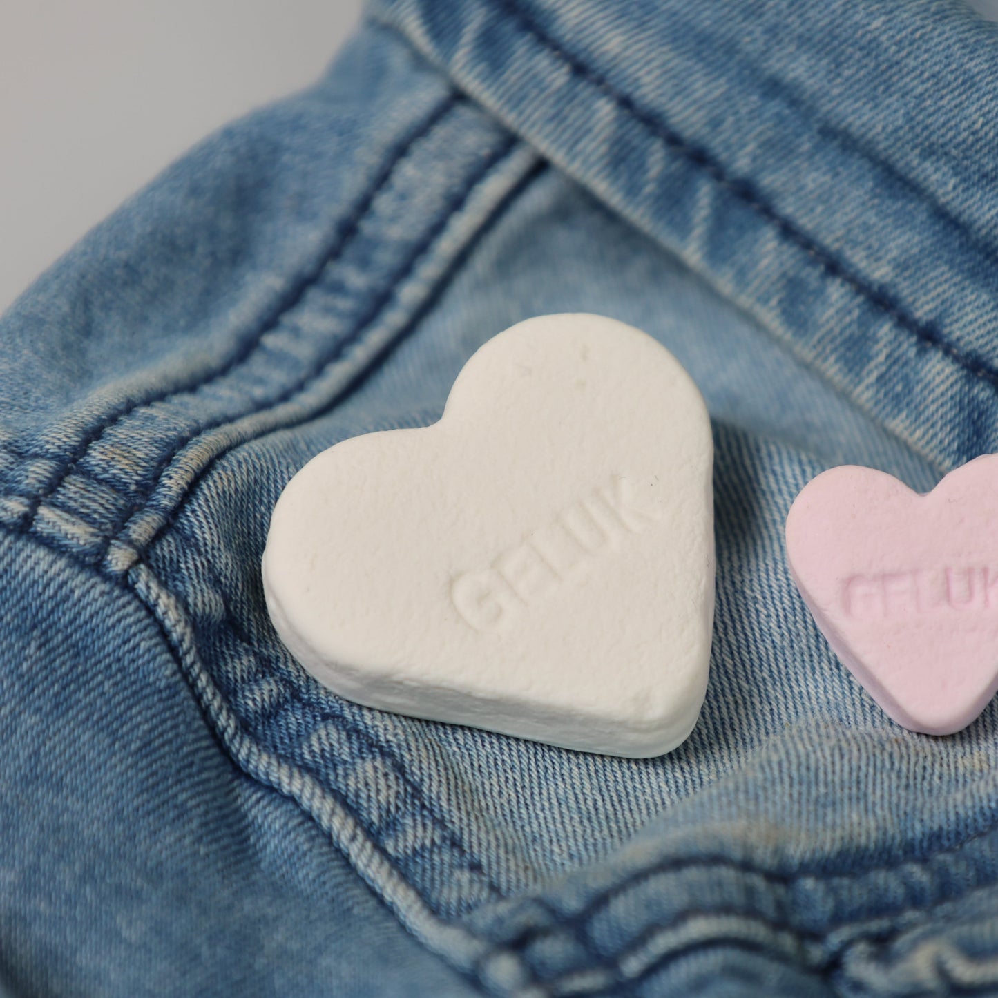 Button Hart groot 'geluk' - wit