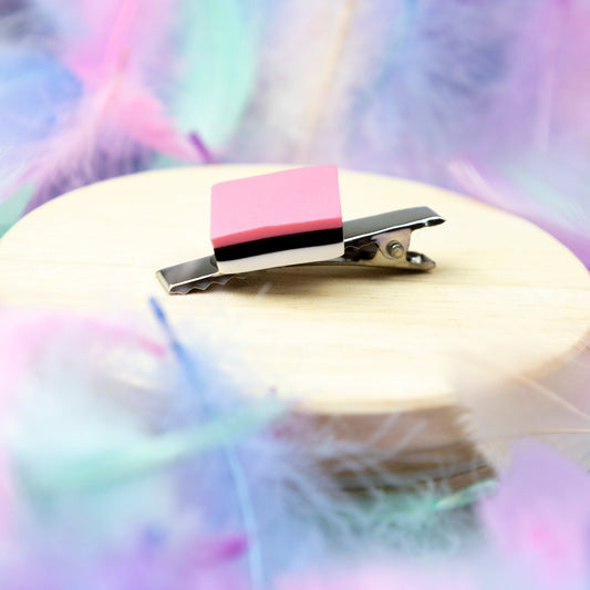 Speldje Engelse drop vierkant roze, zilver