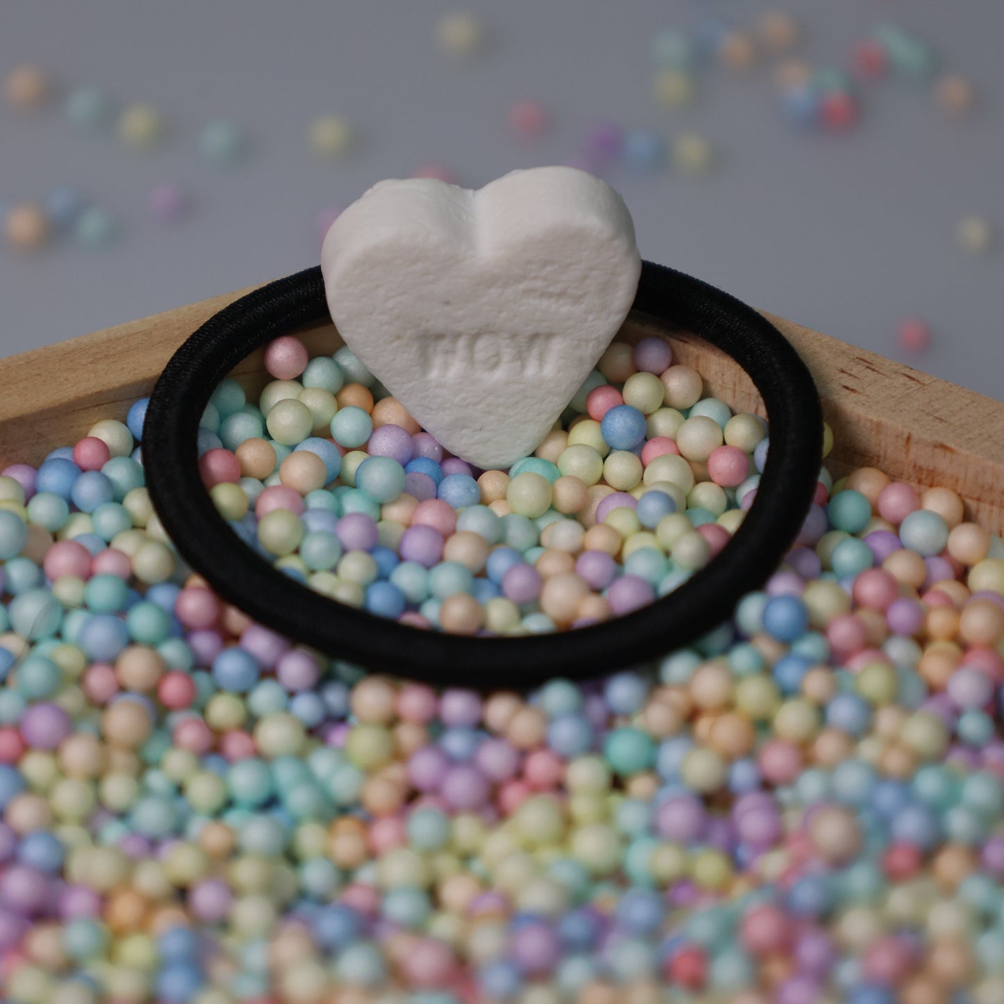 Elastiek Hart klein 'WoW' - wit